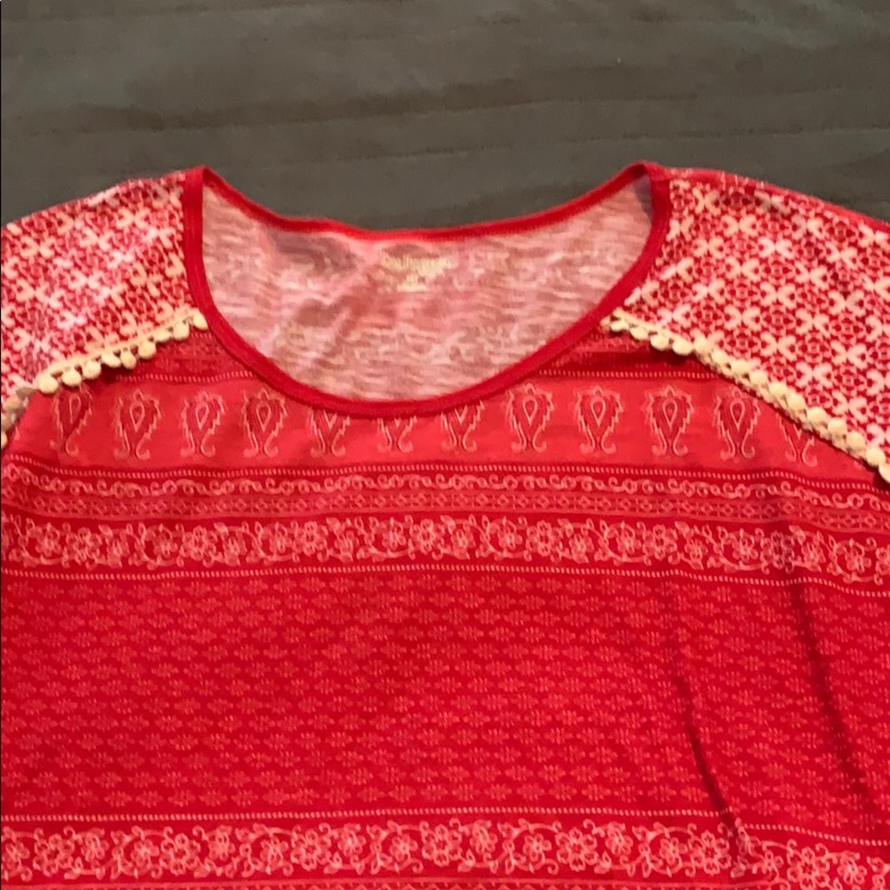 Red and white shirt with a scarf like bottom